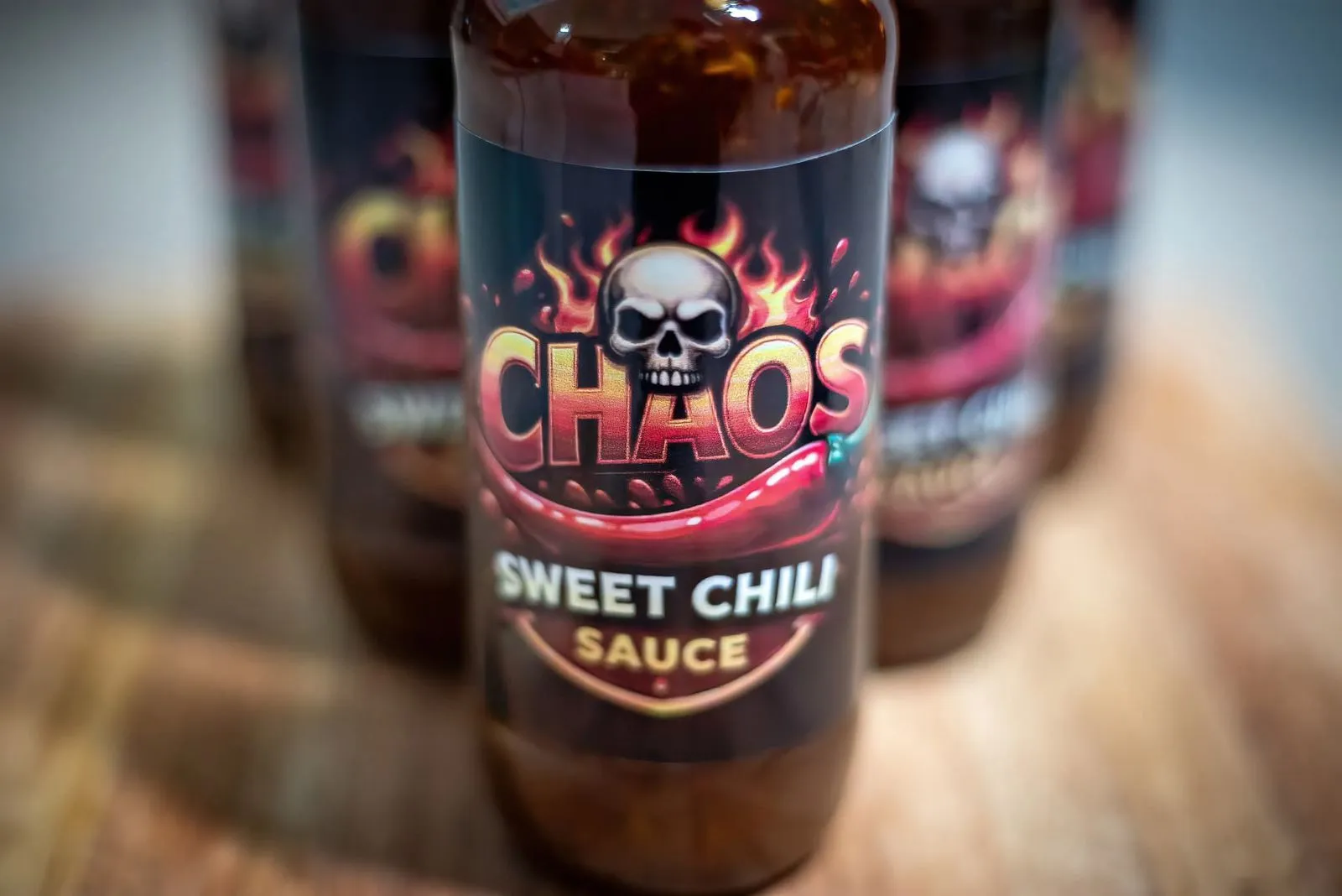 CHAOS Sweet Chili Sauce product labels